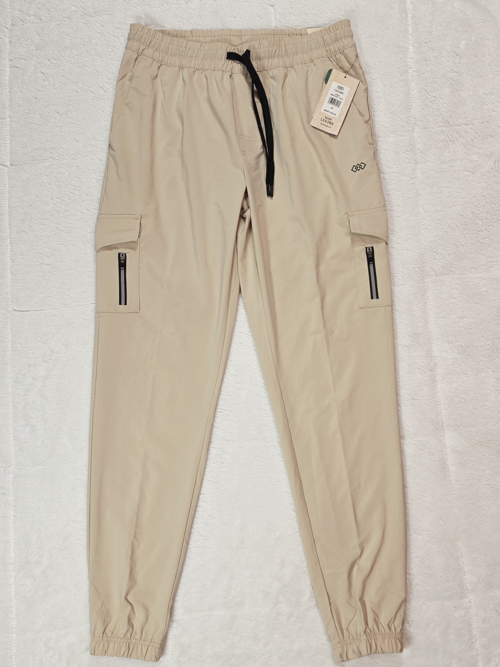 Men's Light Khaki Cargo Jogger Pants with Zip Pockets